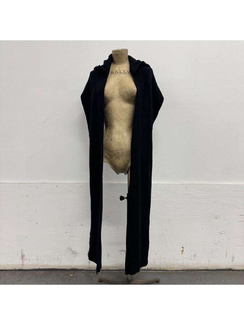 Helmut Lang Cashmere Wool Black Ribbed Knit Hooded Scarf / Hatscarf